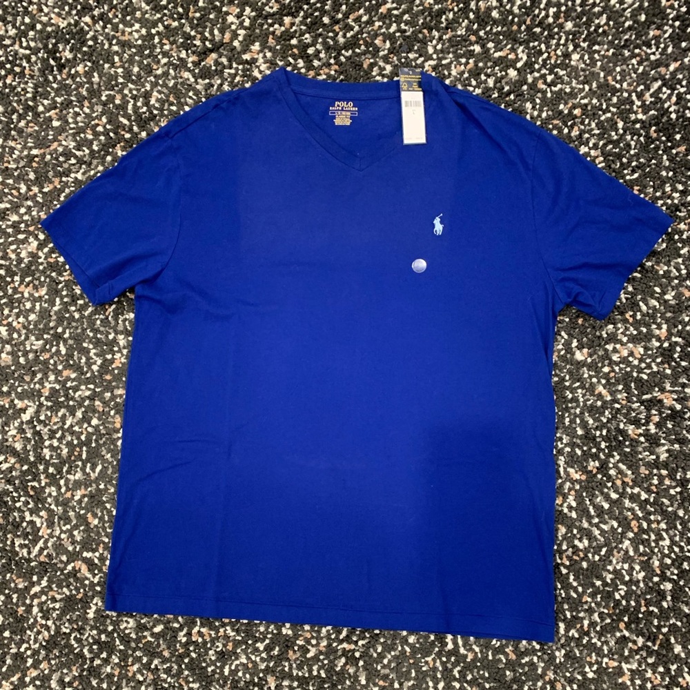 Polo Ralph Lauren Men’s Large Royal Blue V Neck T Shirt New With Tags